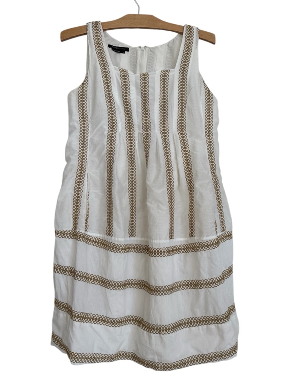BCBGMAXAZRIA Women’s 100% Cotton Shift Dress S Sleeveless Casual White Gold